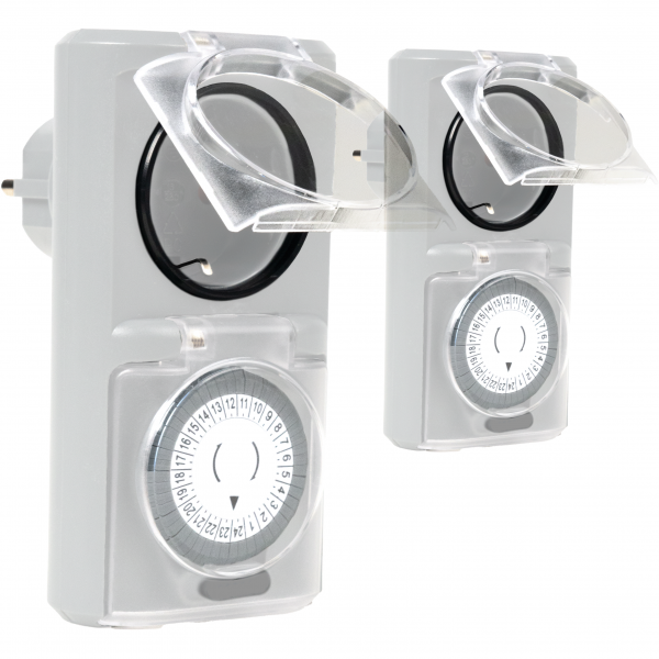Zeitschaltuhr 2er Set, Mechanische Zeitschaltuhr Steckdose Outdoor, 24-Stunden-Timer mit IP44 Wasser
