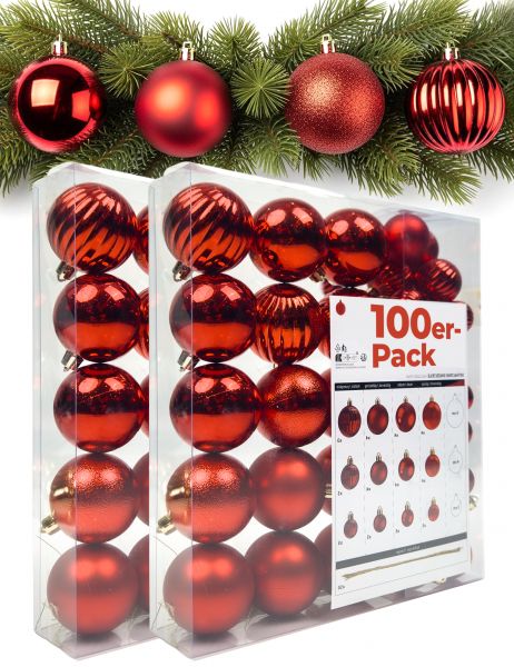 4smile weihnachtskugeln 100er Rot – Elegante christbaumkugeln aus hochwertigem Kunststoff