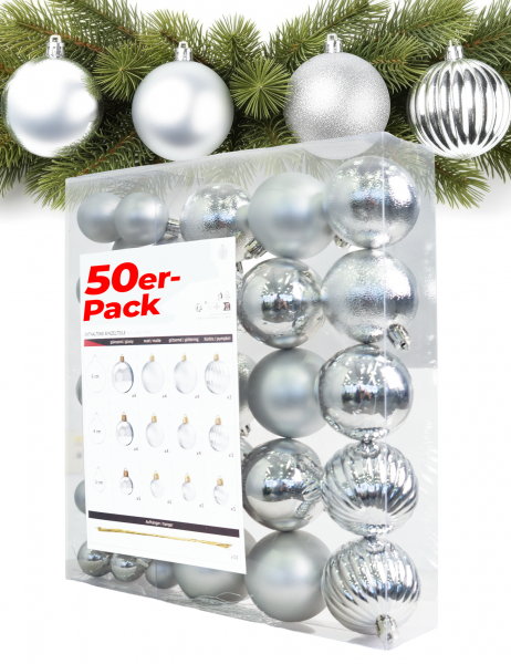 Menz weihnachtskugeln 50er Silber – Premium-Kunststoff-Set in 3/4/6 cm