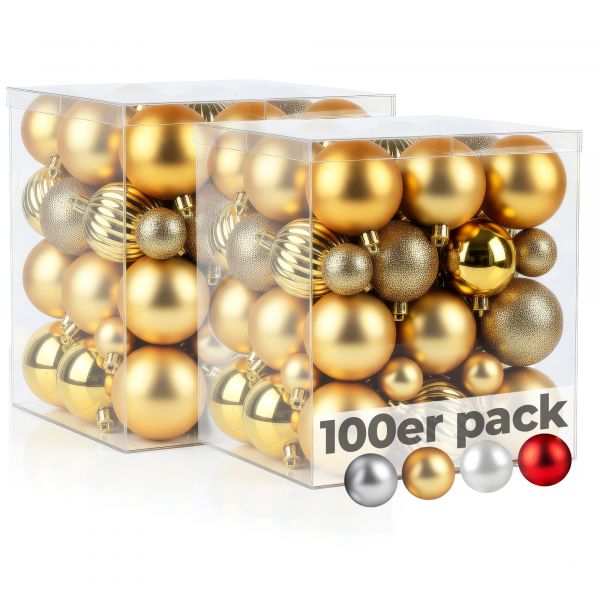 Menz Weihnachtskugeln 100er Gold Mix aus glänzenden matten glitzernden Kugeln 3 4 6cm