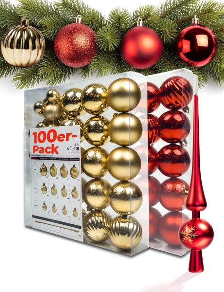 Menz weihnachtskugeln 50er Rot + 50er Golden – Elegante Kunststoffkugeln in 3/4/6 cm