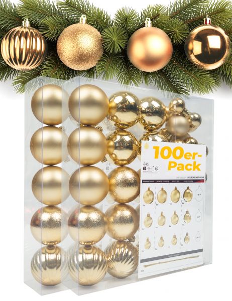 4smile weihnachtskugeln 100er Gold – Elegante christbaumkugeln aus hochwertigem Kunststoff