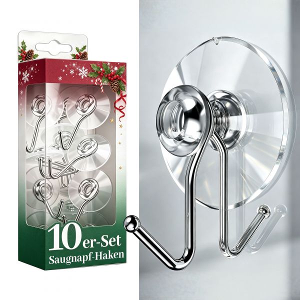 Menz Saugnapf Haken 10er Set, Ø35mm PVC Saugnäpfe mit Haken aus Edelstahl