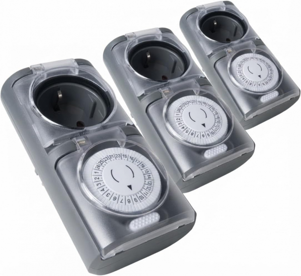 Zeitschaltuhr 3er Set, Mechanische Zeitschaltuhr Steckdose Outdoor, 24-Stunden-Timer mit IP44 Wasser