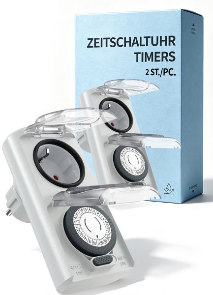 4smile Zeitschaltuhr Aussenbereich, 2 Stück, Weiß IP44 mechanischer Zeitschalter analog außen