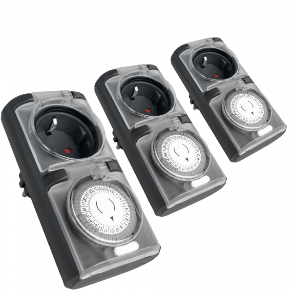 4smile Zeitschaltuhr Aussenbereich, 3er Set, Schwarz Mechanische IP44 Zeitschaltuhr Steckdose Outdoo