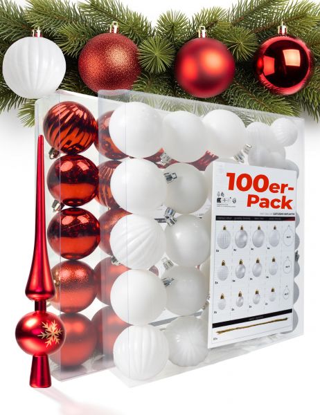 Menz weihnachtskugeln 50er Rot + 50er Weiß – Elegante Kunststoffkugeln in 3/4/6 cm