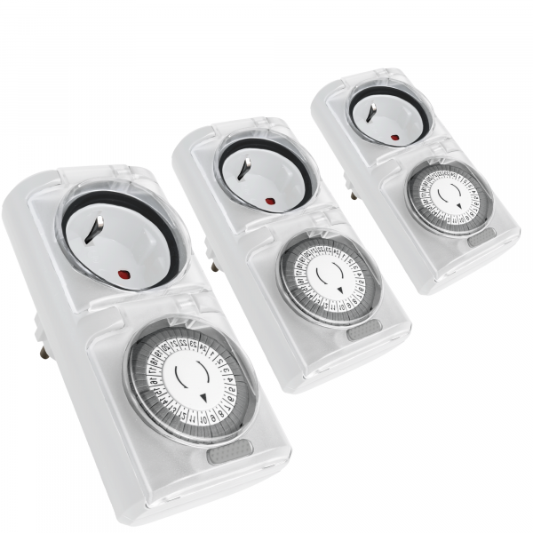 4smile Zeitschaltuhr Aussenbereich, 3er Set, Weiß Mechanische IP44 Zeitschaltuhr Steckdose Outdoor