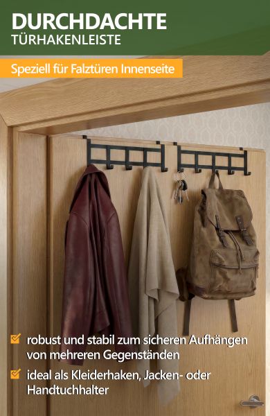 4smile Türgarderobe zum Einhängen, Edelstahl, 2er Set, Türgarderobe Innenseite mit 5 Türhaken,