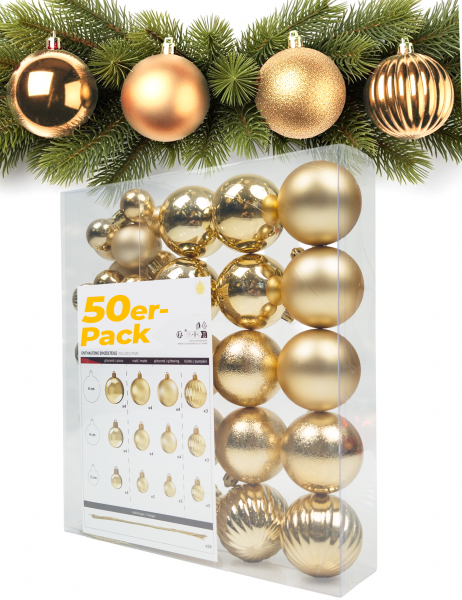 Menz weihnachtskugeln 50er Gold – Premium-Kunststoff-Set in 3/4/6 cm als vielseitige christbaumkugel
