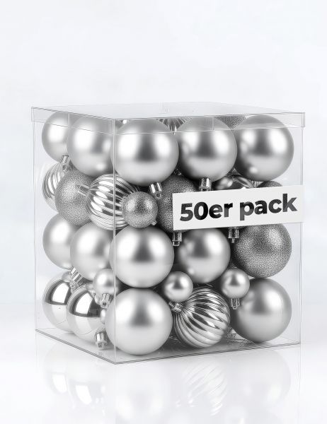 4smile Weihnachtskugeln 50 Stück mit 4 Designs glänzend matt glitzernd Kürbiskugeln 3 4 6cm