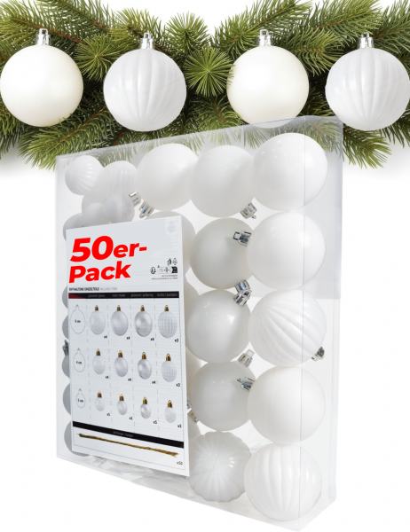 Menz weihnachtskugeln 50er Weiß – Premium-Kunststoff-Set in 3/4/6 cm
