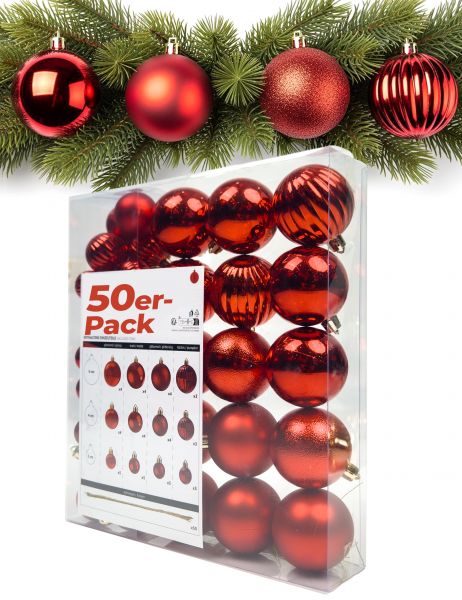 Menz weihnachtskugeln 50er Rot – Premium-Kunststoff-Set in 3/4/6 cm als vielseitige christbaumkugeln