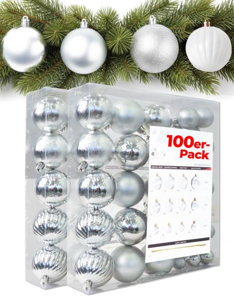 4smile weihnachtskugeln 100er Silber – Elegante christbaumkugeln aus hochwertigem Kunststoff