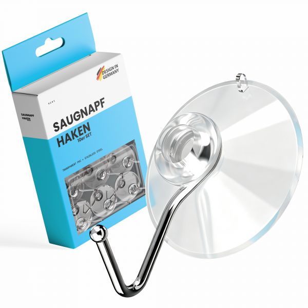 4smile Saugnapf Haken 10er Set, Ø35mm PVC Saugnäpfe mit Haken aus Edelstahl