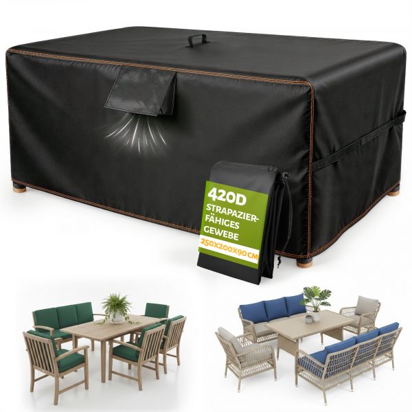 Menz 420D Oxford Gartenmöbel Abdeckung 250x200x90cm, Abdeckplane Gartenmöbel